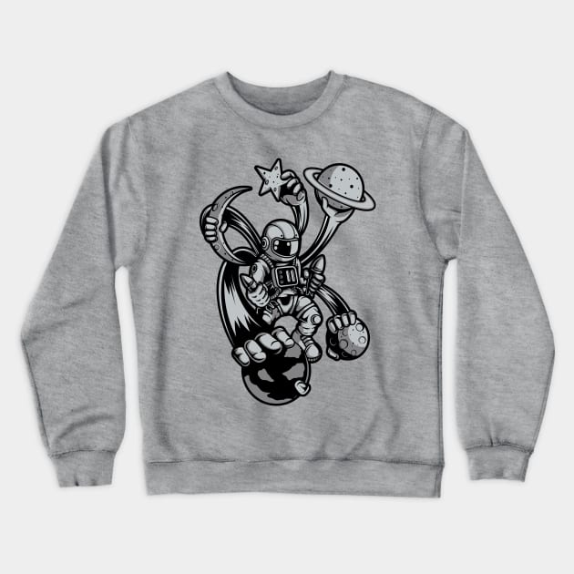 astronaut multiple hand planet Crewneck Sweatshirt by Mako Design 